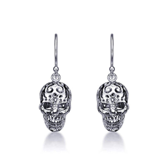 925 Sterling Silver Oxidised Skull Drop Earrings for Women - namana.london