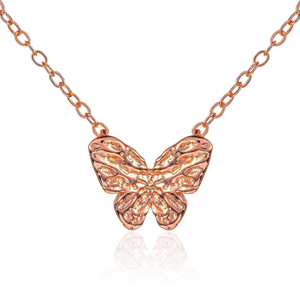 Dainty Rose Gold Plated Butterfly Pendant Necklace for Women