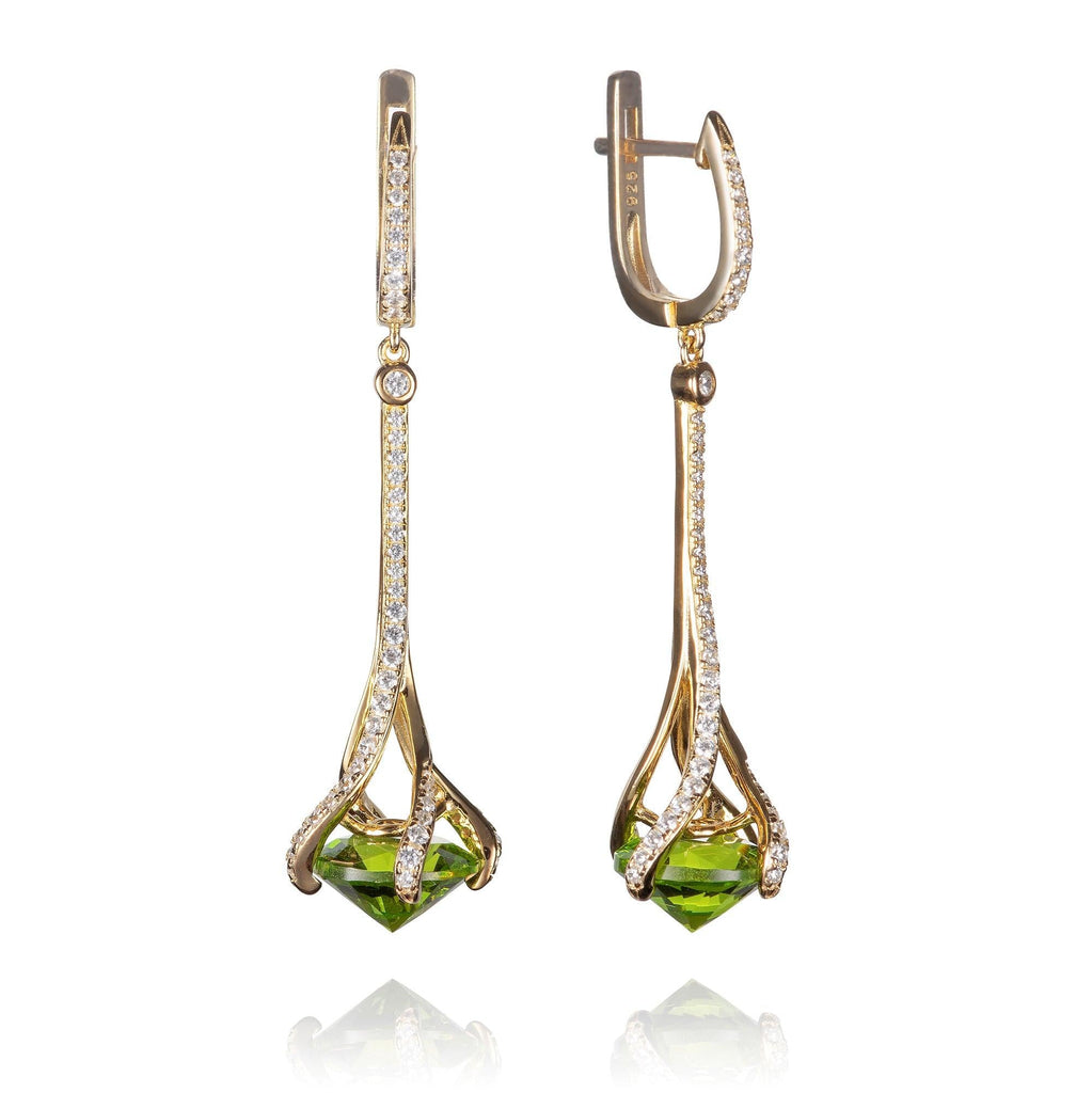 Gold Drop Earrings for Women with Green Stones and Cubic Zirconia Gemstones - namana.london
