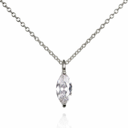 925 Sterling Silver Pendant Necklace with a Marquise Cut Stone - namana.london