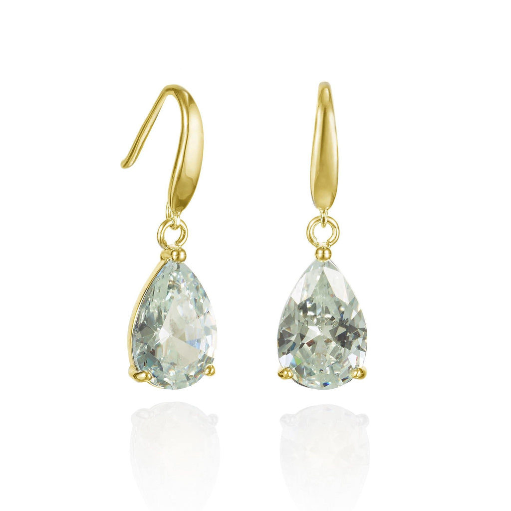 Gold Pear Drop Earrings with White Cubic Zirconia - namana.london