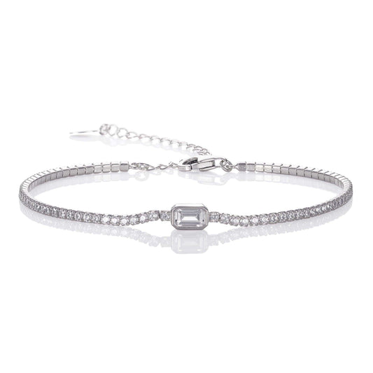925 Sterling Silver Skinny Tennis Bracelet with a Baguette Stone - namana.london