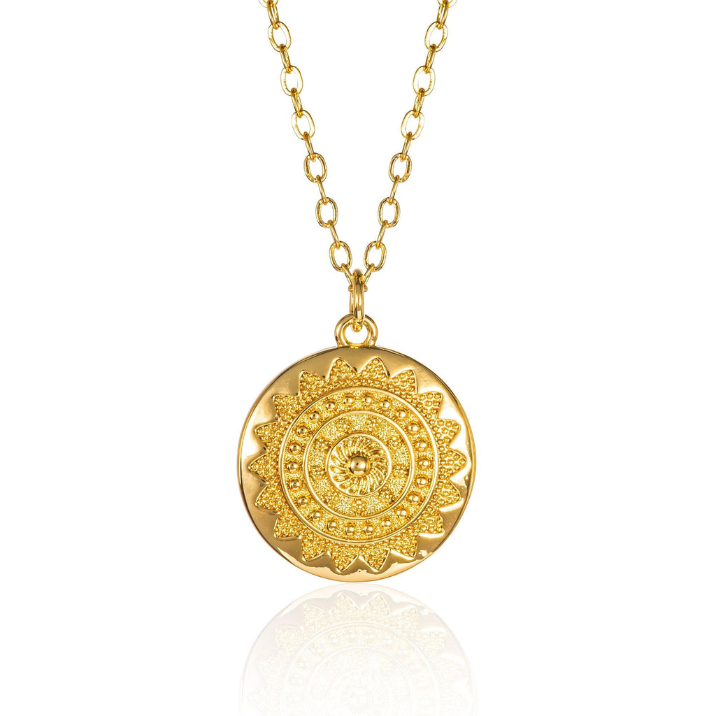 Dainty Gold Plated Mandala Pendant Necklace for Women