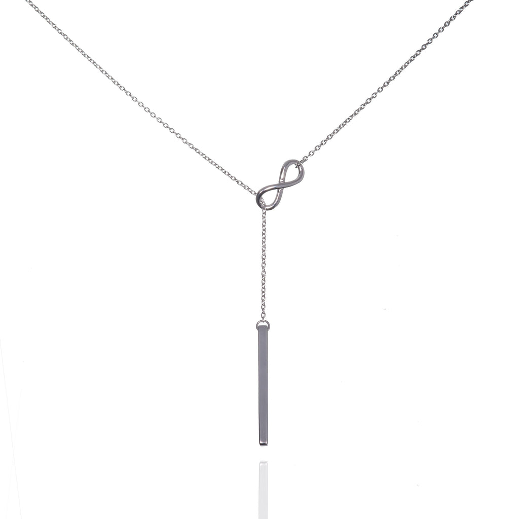 Sterling Silver Infinity Y Necklace. Silver Lariat Necklace with a Vertical Bar
