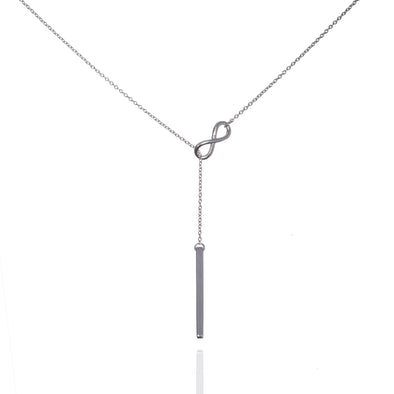 Sterling Silver Infinity Y Necklace. Silver Lariat Necklace with a Vertical Bar - namana.london