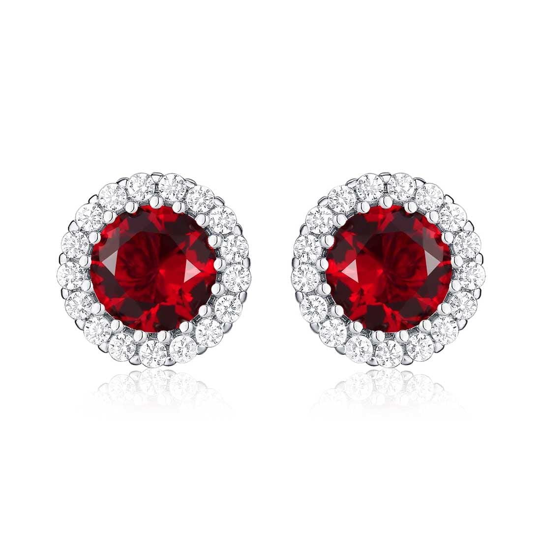 925 Sterling Silver Round Red Halo Stud Earrings for Women - namana.london