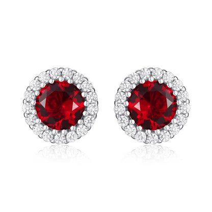 925 Sterling Silver Round Red Halo Stud Earrings for Women - namana.london