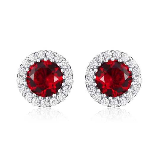 925 Sterling Silver Round Red Halo Stud Earrings for Women - namana.london