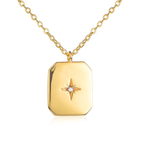 Gold Plated Rectangle Medallion Pendant Necklace for Women - namana.london