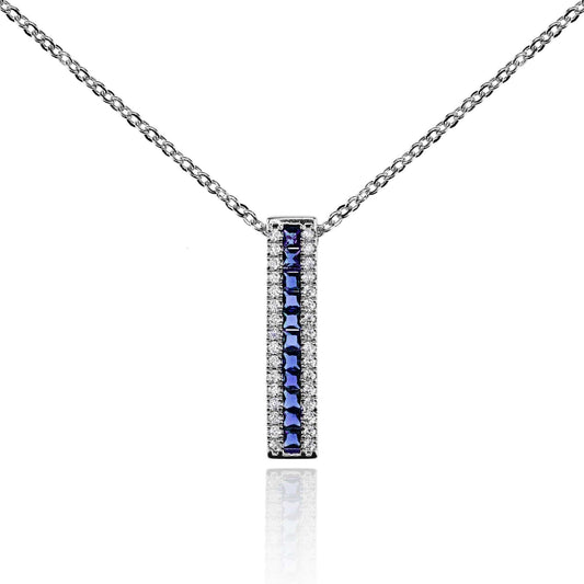 Bar Pendant Necklace with Blue Cubic Zirconia Stones - namana.london