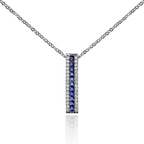 Bar Pendant Necklace with Blue Cubic Zirconia Stones - namana.london