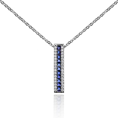 Bar Pendant Necklace with Blue Cubic Zirconia Stones - namana.london