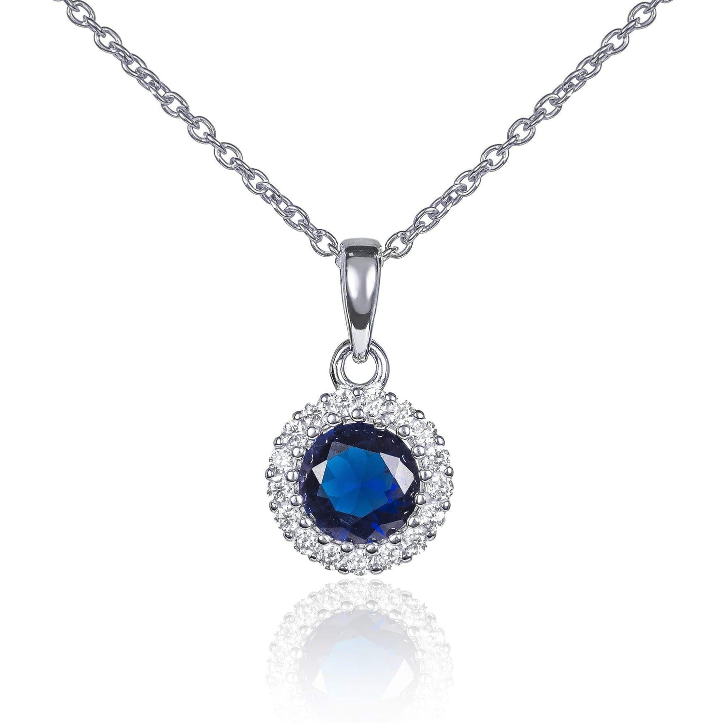925 Sterling Silver Blue Halo Pendant Necklace for Women. - namana.london