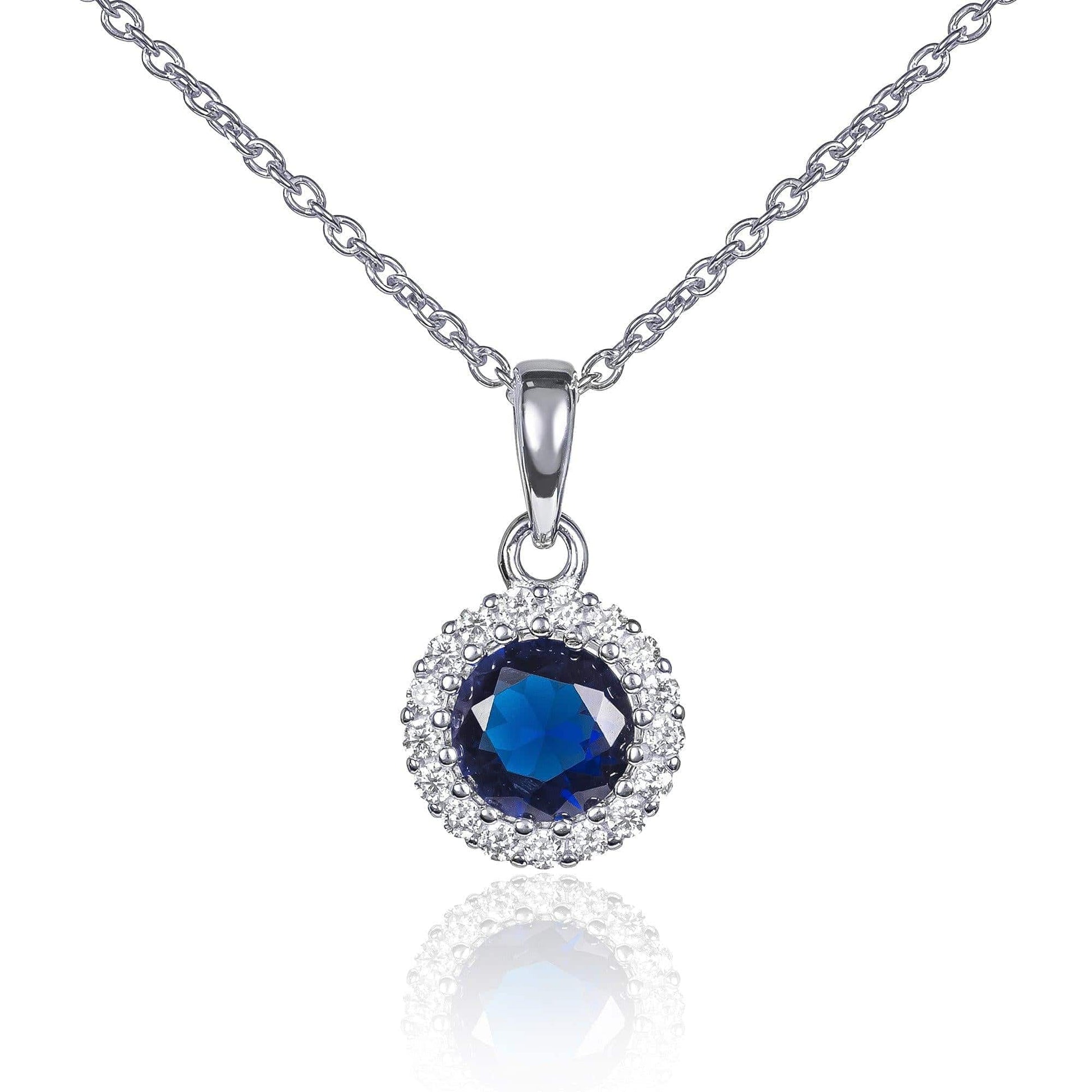 925 Sterling Silver Blue Halo Pendant Necklace for Women. - namana.london