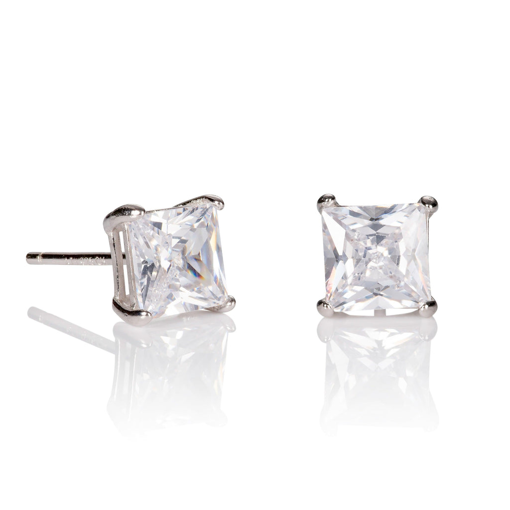 925 Sterling Silver Stud Earrings for Men with a 6mm Square Stone - namana.london