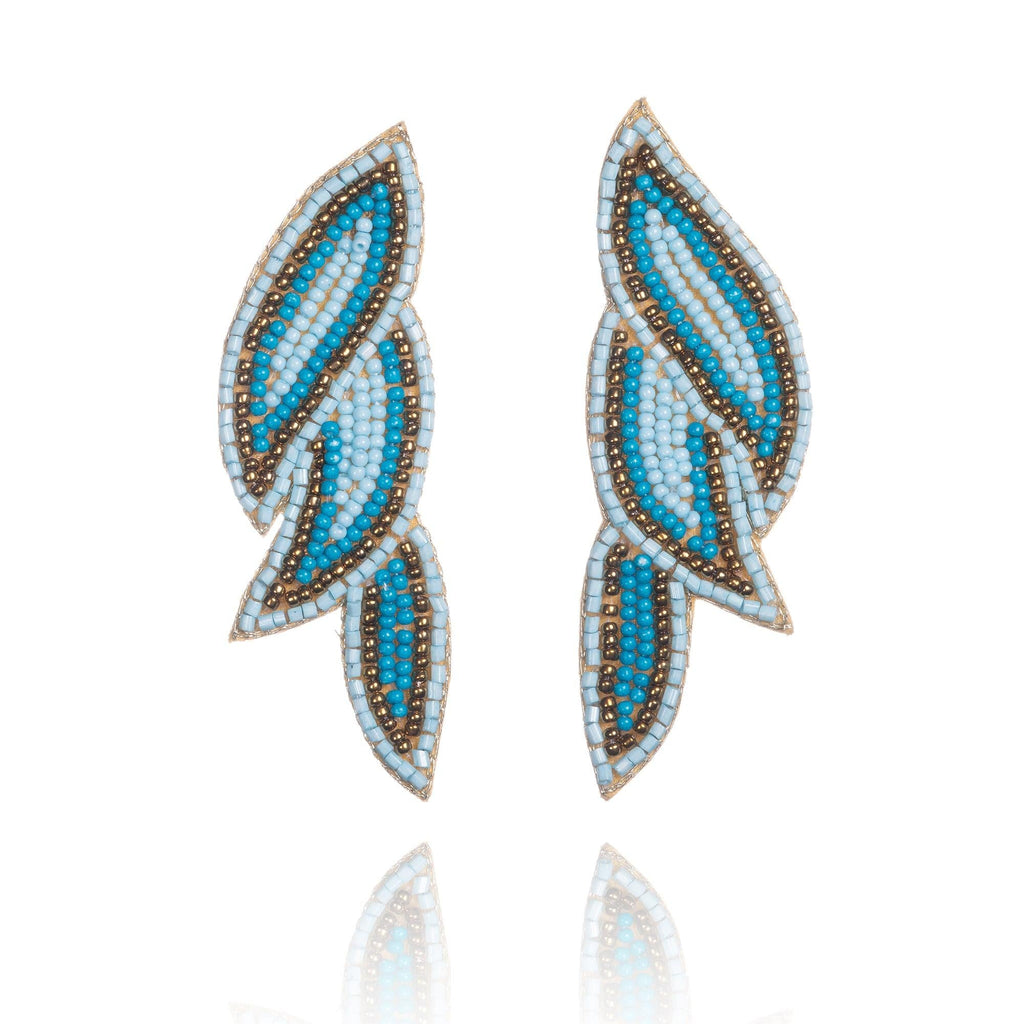 Long Blue Beaded Statement Earrings for Women - namana.london