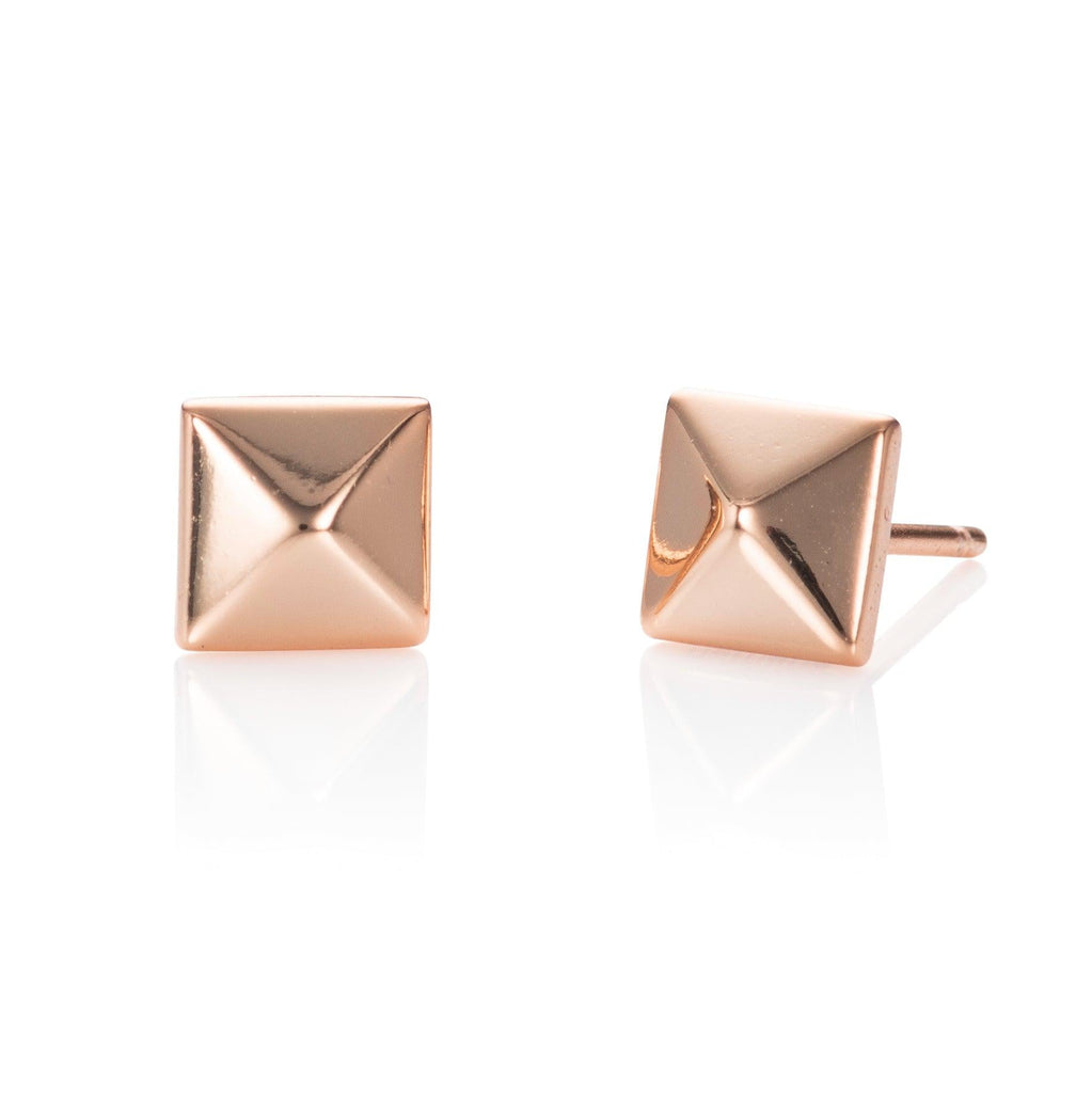 Dainty Rose Gold Square Pyramid Stud Earrings for Women - namana.london