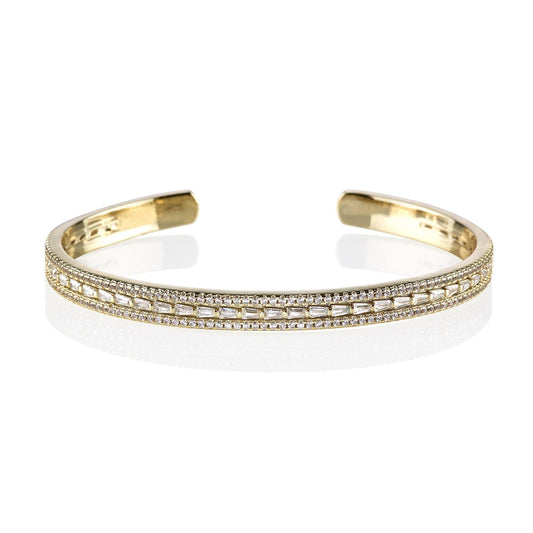 Gold Paragon Cuff Bangle with Cubic Zirconia - namana.london