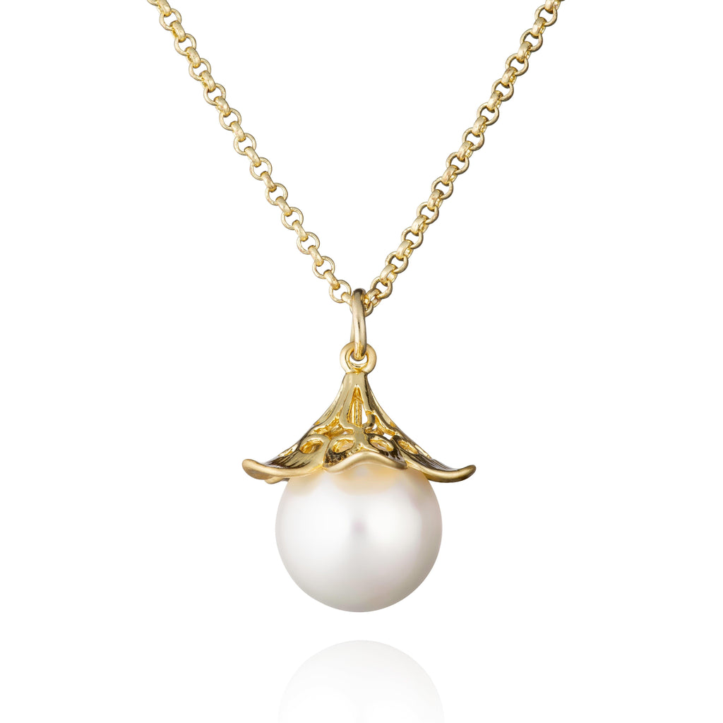 Large Gold Pearl Pendant Necklace for Women