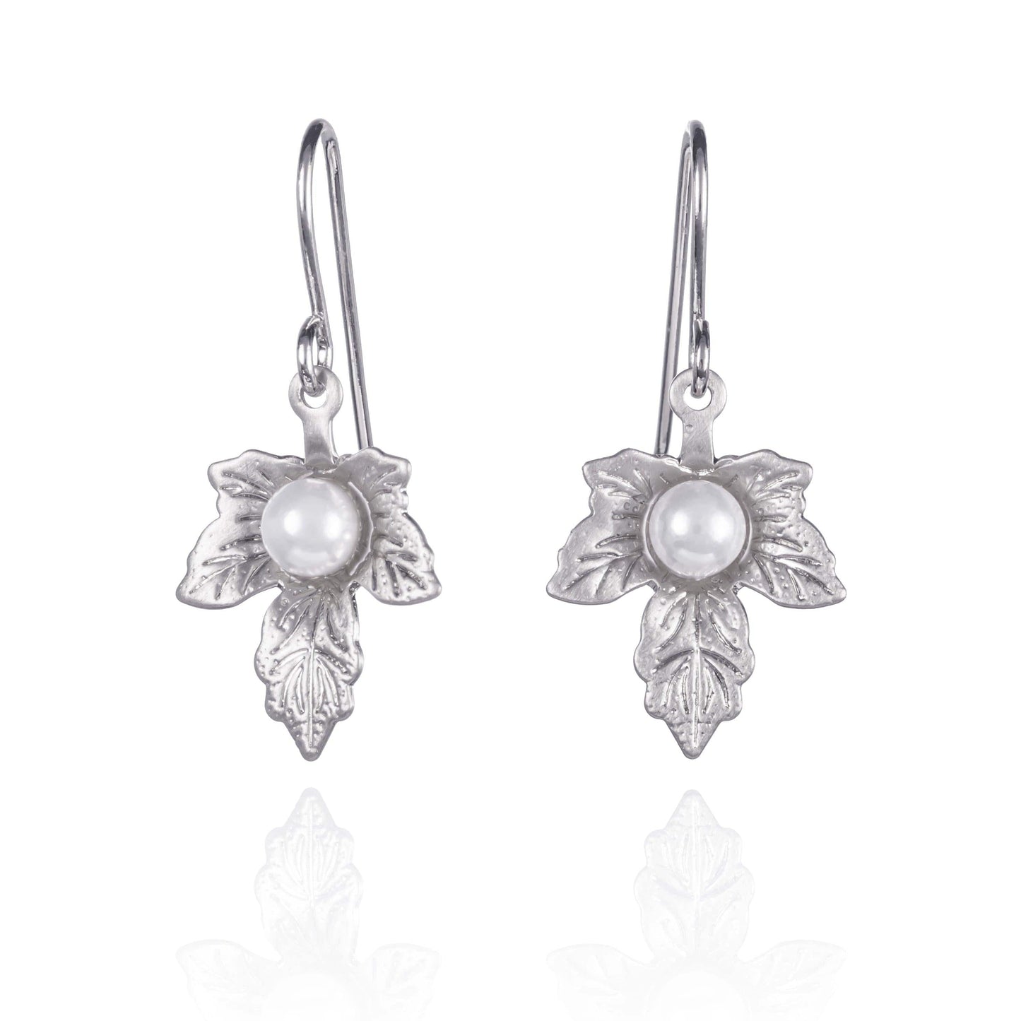 Cute Dainty Leaf Pearl Drop Earrings for Women - namana.london