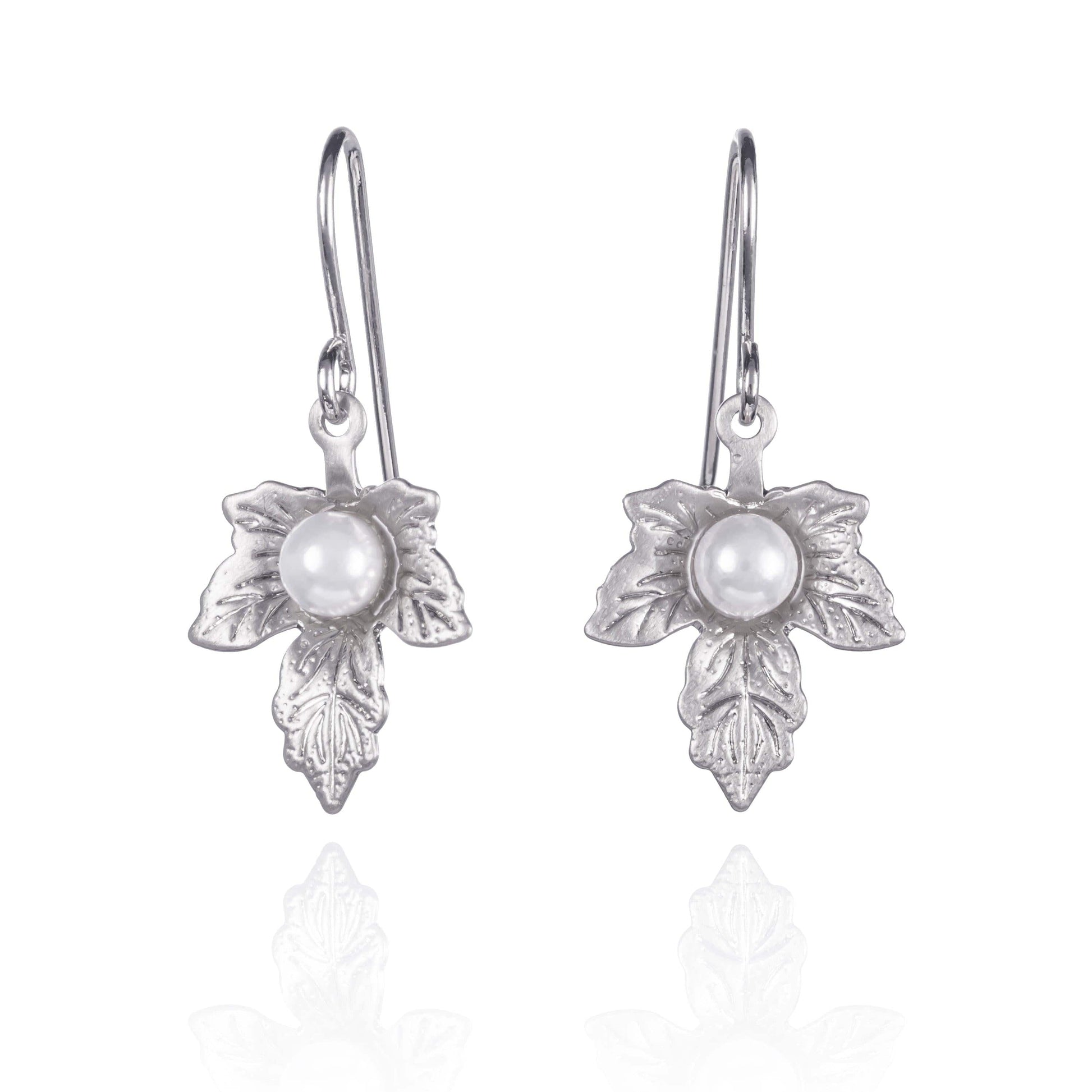 Cute Dainty Leaf Pearl Drop Earrings for Women - namana.london