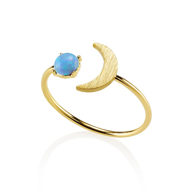 Gold Ring with a Created Blue Opal - namana.london