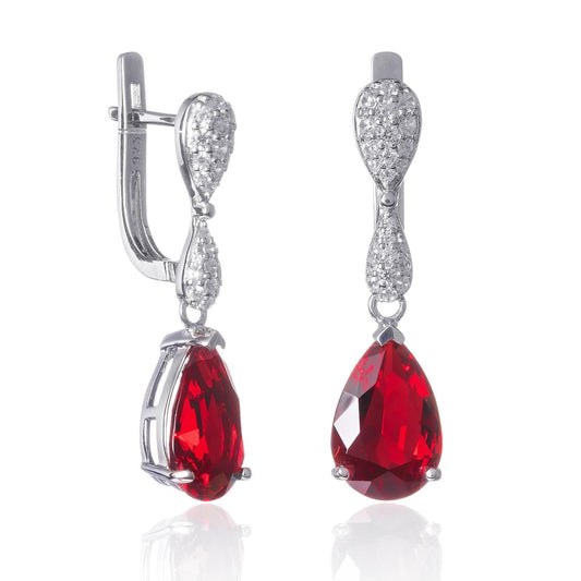 Sterling Silver Red Drop Earrings for Women - namana.london
