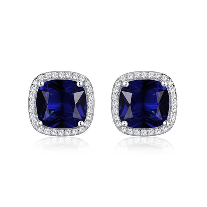 925 Sterling Silver Cushion Shaped Blue Halo Stud Earrings for Women - namana.london