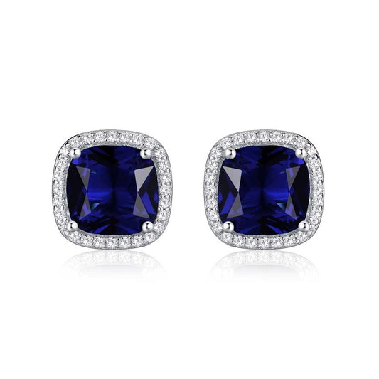 925 Sterling Silver Cushion Shaped Blue Halo Stud Earrings for Women - namana.london