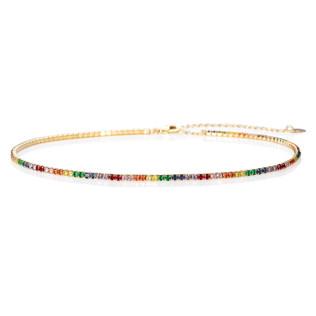 Gold Plated Skinny Rainbow Choker Necklace for Women