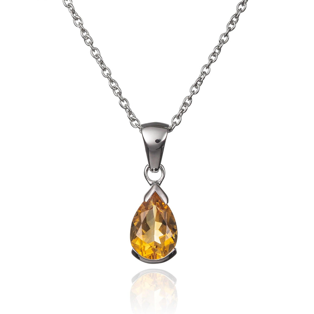 925 Sterling Silver Pear Shaped Citrine Pendant Necklace