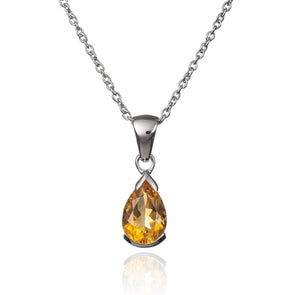 925 Sterling Silver Pear Shaped Citrine Pendant Necklace - namana.london