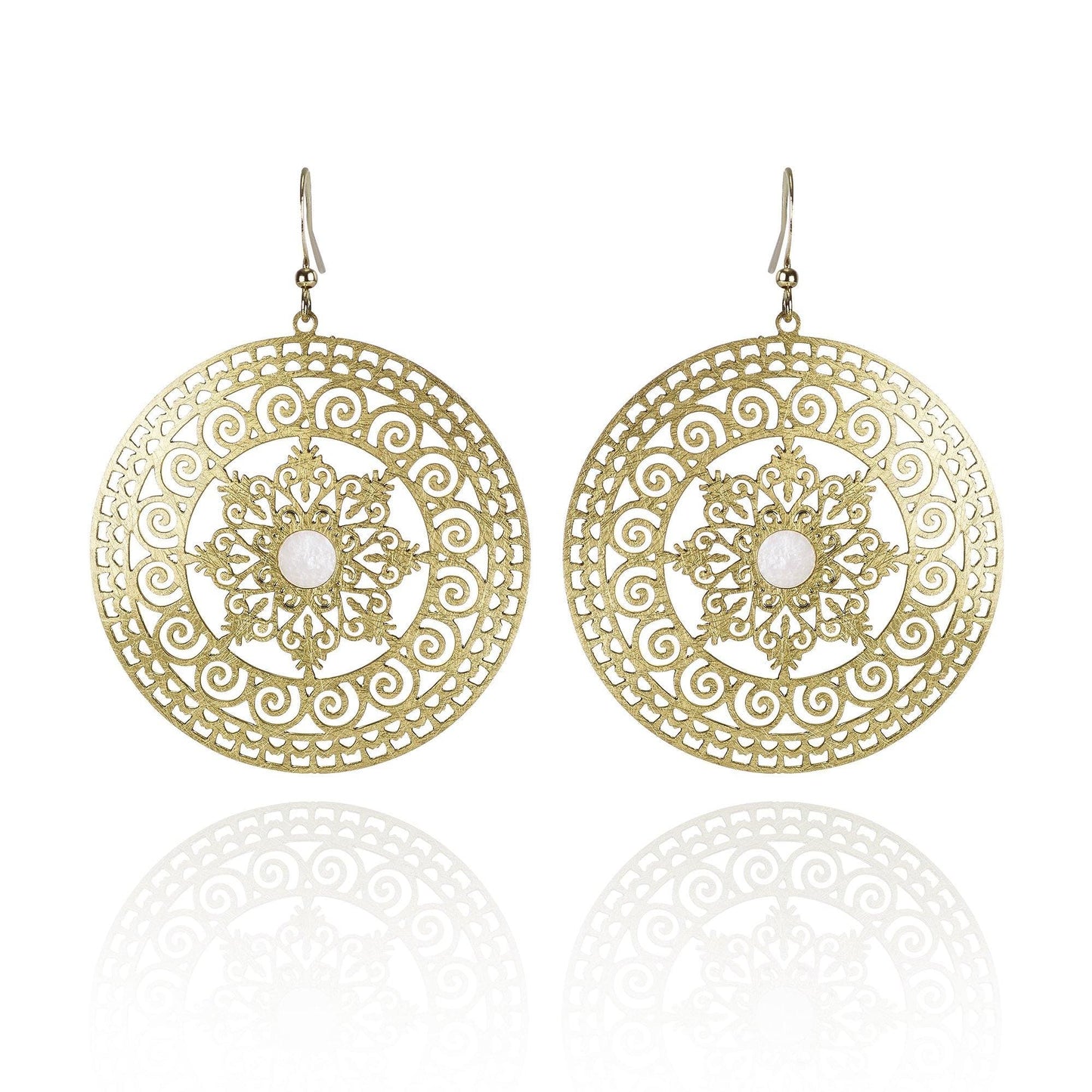 Large Gold Mandala Earrings with Mother of Pearl - namana.london