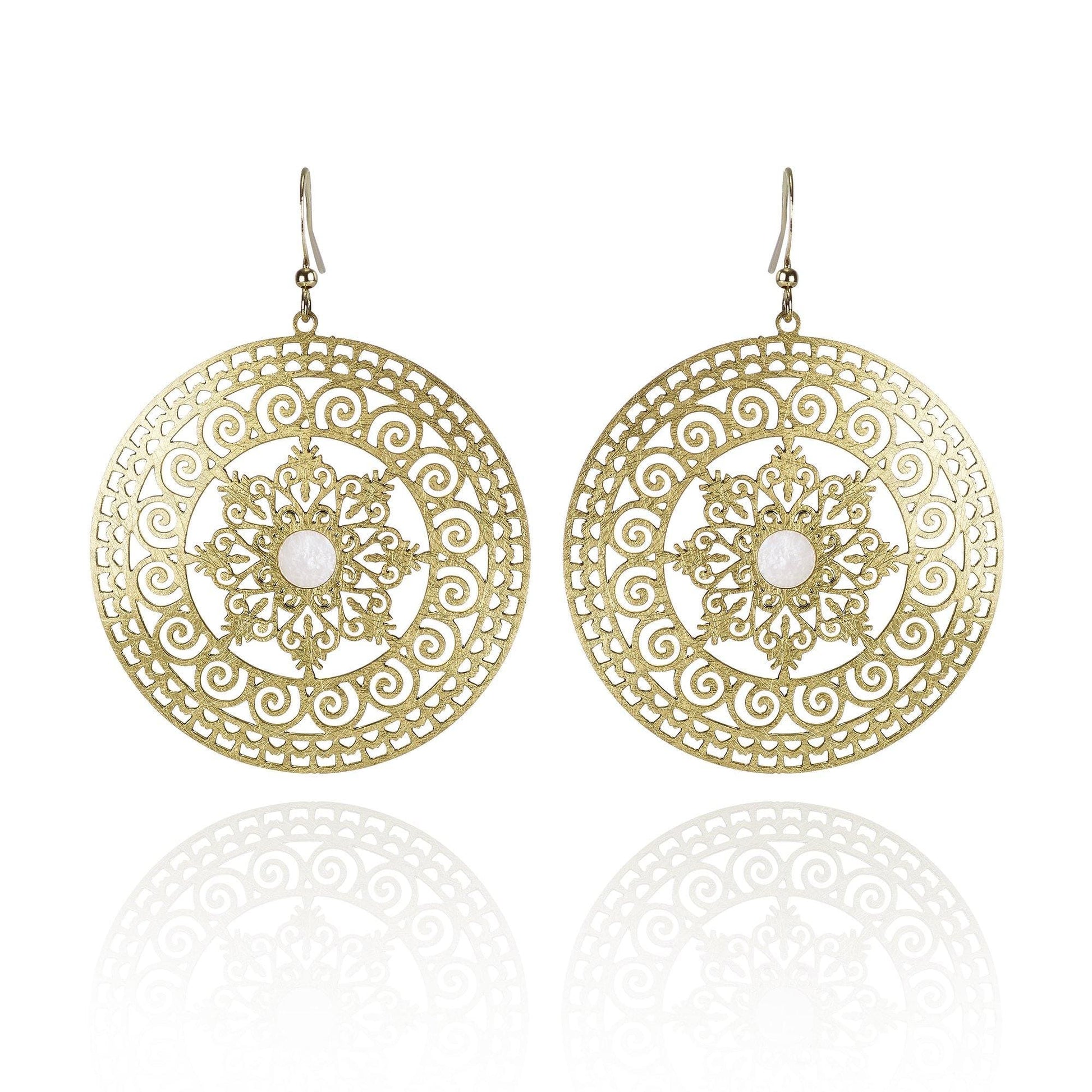 Large Gold Mandala Earrings with Mother of Pearl - namana.london