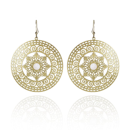 Large Gold Mandala Earrings with Mother of Pearl - namana.london