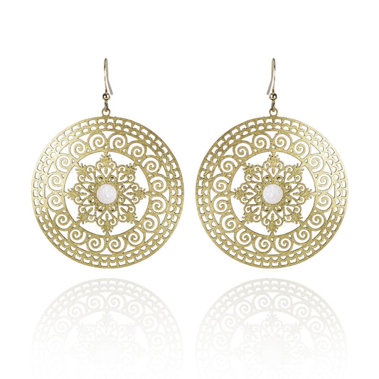 Large Gold Mandala Earrings with Mother of Pearl - namana.london