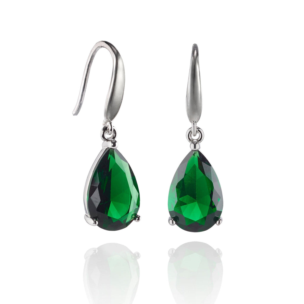 Pear Drop Earrings with Green Cubic Zirconia Stones - namana.london