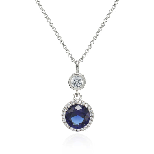 Double Drop Pendant Necklace with a Blue Cubic Zirconia Gemstone - namana.london