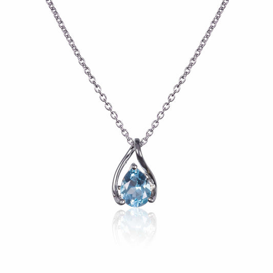 925 Sterling Silver Blue Topaz Gemstone Pendant Necklace - namana.london