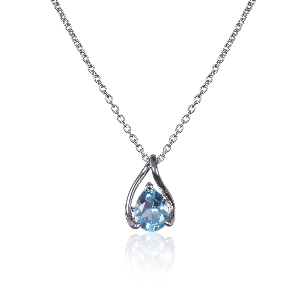 925 Sterling Silver Blue Topaz Gemstone Pendant Necklace