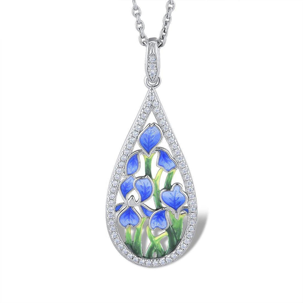 Sterling Silver Statement Necklace for Women with Enamel Flower Details and Cubic Zirconia Gemstones