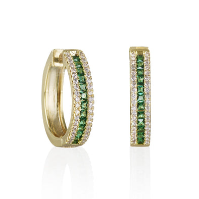 Gold Hoop Earrings with Green Cubic Zirconia Stones - namana.london