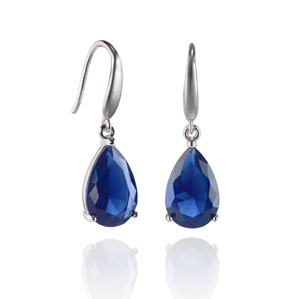 Pear Drop Earrings with Blue Cubic Zirconia Stones