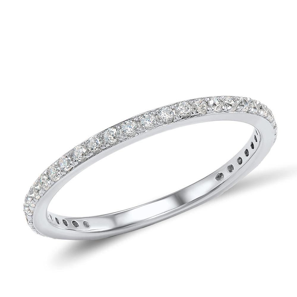 Skinny Sterling Silver Band Ring for Women with Cubic Zirconia Gemstones - namana.london