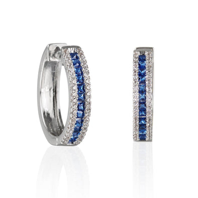 Hoop Earrings with Blue Cubic Zirconia Stones - namana.london