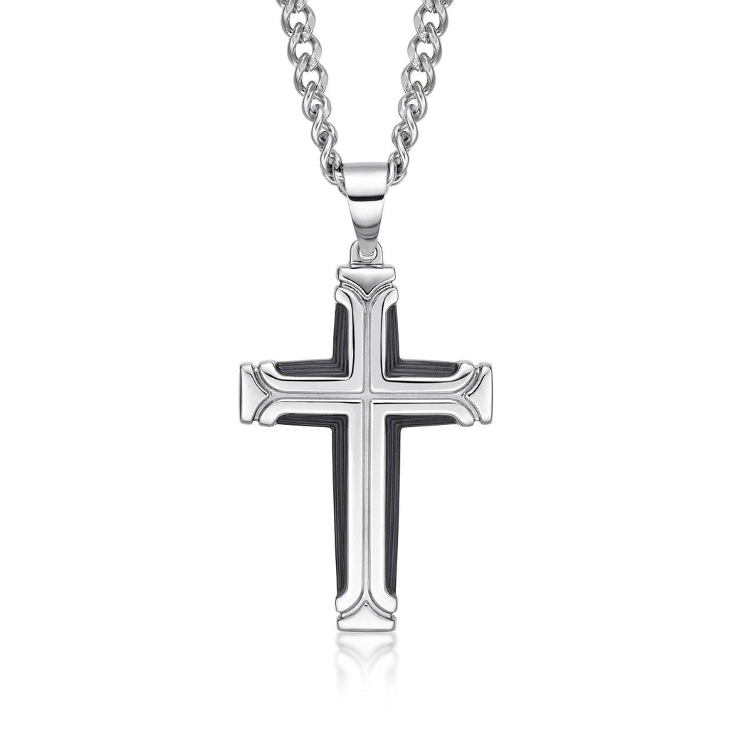 Large Black and Steel Cross Pendant Necklace for Men - namana.london