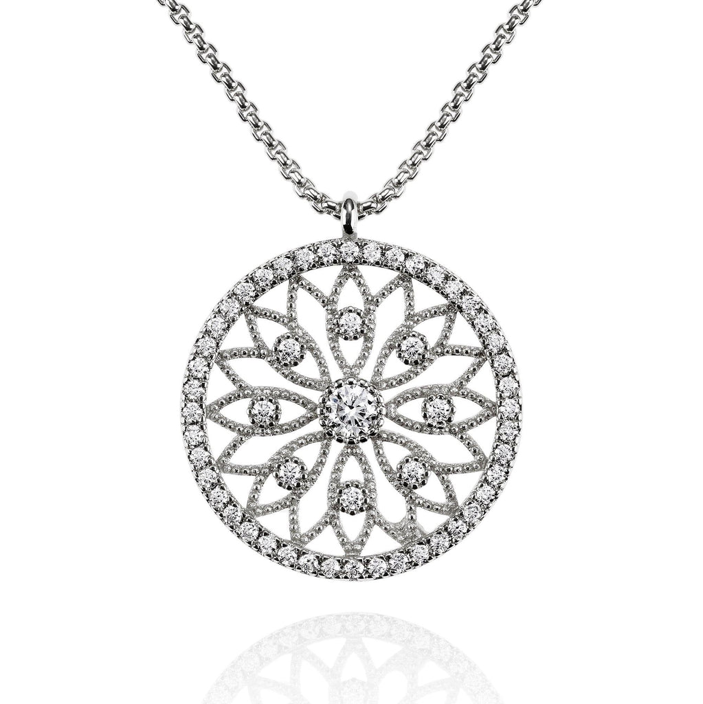 Mandala Arabesque Pendant Necklace with Cubic Zirconia - namana.london