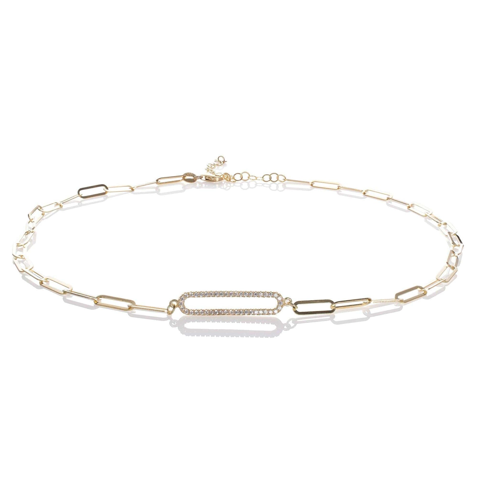 Gold Plated Link Chain Choker Necklace for Women with Cubic Zirconia Stones - namana.london