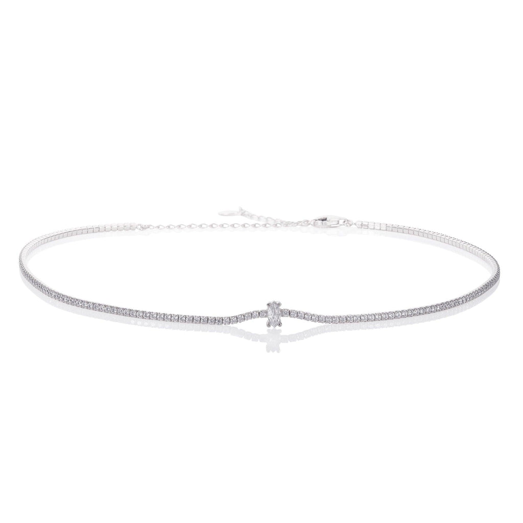 925 Sterling Silver Marquise Choker Necklace for Women with Cubic Zirconia Stones