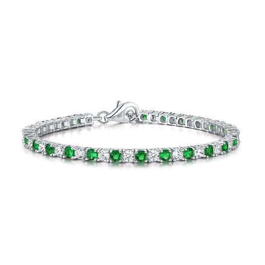 925 Sterling Silver Tennis Bracelet Green & White Cubic Zirconia For Women - namana.london